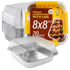 -9407 445005545560 8x8 Inch 20 Packs Disposable Aluminum Foil Pans With Clear Lids Baki