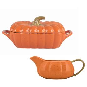10 Strawberry Street 017794517874 Pumpkin Covered Casserole Dish And Gravy Boat 7.75 Inch Orange