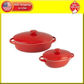 Sienads-107cvcs-r 10 Strawberry Street Sienna Inch X 7 Stoneware Casserole Dish Set Red Microwav