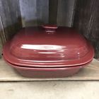 1094 Pampered Chef Quart Casserole Roaster Dish Stoneware Cranberry Never Used
