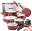 14275 Paula Deen Nonstick Savannah Collection Cookware Pots Pan 17 Piece Set Red Kitchen Cooking