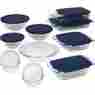 71160063143 19-pc Pyrex Easy Grab Glass Bakeware Set Blue Lids Cookware New Bake Baking Pans