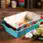 31291 The Pioneer Woman Flea Market 2 Piece Decorated Rectangular Ruffle Ceramic Bakeware Set 0740647831291