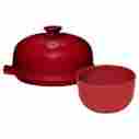 349718 Emile Henry Flame Bread Cloche With Bonus 3.1 Quart Mixing Bowl Burgundy Red