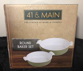 41 & Main 849808018226 New And Round Baker Set Of 2 Stoneware Baking Dishes Mint Green 10 &8 Inch