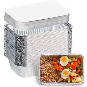 50 Pack Aluminum Foil Pans Disposable 8.5 X6 X2 Food Containers With Lid
