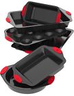 66187 Bakeware Set Piece Nonstick Carbon Steel Metal Red Silicone Handles