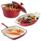 71959 Vonshef Casserole Dish Set Cast Iron Cookware 3 Piece Gratin Griddle Dutch Oven Pot Pan 089902771959