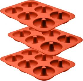 Abam 654469551230 Premium Silicone 3.5 Inch Donut Pan 3-pack Of Non-stick 10.2x7 Salmon
