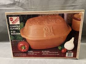 Klv-027 Abc Bravo Vintage Cookware Natural Red Clay Roaster Four Quart Without Rigbox