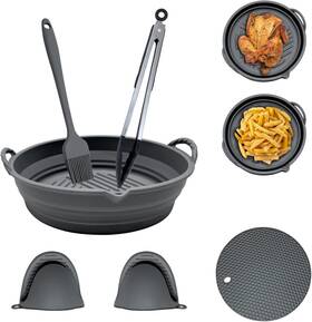 Aliziel 727295264466 7 Set Round Silicone Air Fryer Liners For 3 To 5qt Of 2 With 5 Accessories