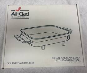 All-clad 011644003579 Ceramic Square Baker Casserole Dish With Stainless Steel Stand All-clad 011644003579 Ceramic Square Baker Casserole Dish With Stainless Steel Stand