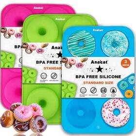 Anaeat 759973724252 3 Pack Silicone Donut Pan Non-stick Baking Molds For 6 Full-size Donuts
