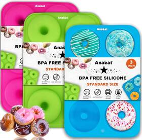 Donut-m3 Anaeat 3 Pack Donut Pan Silicone Baking Mold Just Pop Out Non-stick Doughnuts