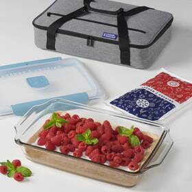 Anchor Hocking 076440146721 3 Quart Glass Baking Dish With Lid Insulated Carrier And Hot/cold Pack Anchor Hocking 076440146721 3 Quart Glass Baking Dish With Lid Insulated Carrier And Hot/cold Pack