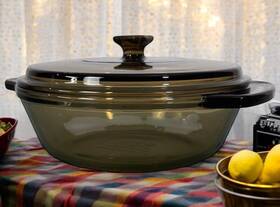 2-1037 Anchor Hocking Ovenware Bake Cooking Casserole Bowl Brown Amber Glass 1.5 Quart With Lid Round