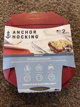 Cz91819l20-ah Anchor Hocking Essentials Glass Baking Dish 2 Quart Square Clear Red With Lid 8.5in