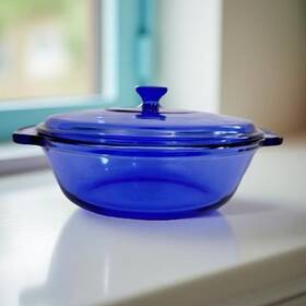 Usa-1038 Anchor Hocking Cobalt Blue Glass Casserole Dish 2 Quart With Lid 9x9x3 Vtg Ovenware