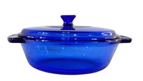 16-1037 Anchor Ovenware 1.5 Quart Cooking Cobalt Blue Casserole Dish Bowl Bake 8.25 Inch D Vtg