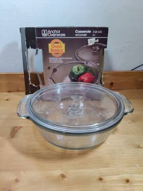 H1038-e Anchor Ovenware Vtg Oven Basics 2 Quart Casserole With Cover Item #h1038-e In Box
