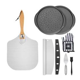 Anqtovp 445057442473 Black Pizza Peel Pan Set 7-piece Oven Accessories With 12-inch Metal Padd