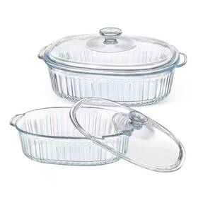 Anqtovp 705353853371 2-piece Clear Borosilicate Glass Microwaveable Cookware Baking Dish Set With Lids