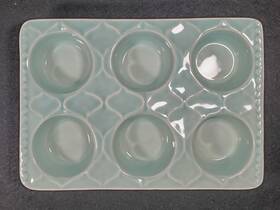35159375 Anthropologie Ceramic Muffin Pan Adelaide Aqua Scalloped Glazed Earthenware