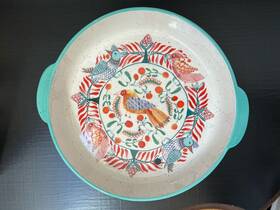 58543638 Anthropologie Annevieve Pie Dish Birds Flowers Stoneware Christmas Holidays New