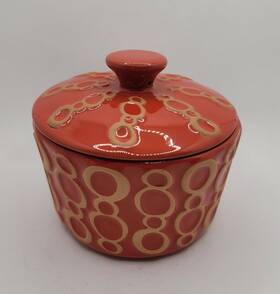 63670830 Anthropologie Sienna Mini Baking Dish Stoneware Red Beige Circles 2 Pc Set