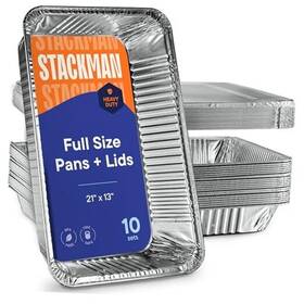 Aos Brands 850024098596 10-pack Large Aluminum Steam Pans With Lids - 21x13 Silver 10 Sets