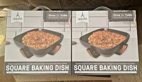 Appetit 041979207762 Square Baking Dish Oven Microwave Safe With Bamboo Trivet Stand Set Of 2