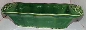 0704340 Appolia Vtg Ceramic French Bread Loaf Pan 13 Inch Green Made In France Baking Dish