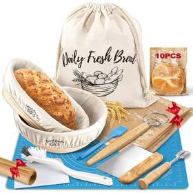 Artcorner 679833312835 Banneton Bread Proofing Basket Set Of 2 Sourdough Starter Kit 9 Inch Round And 10