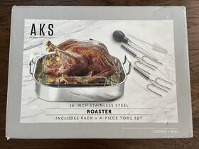 Artisanal Kitchen Supply 444600940098 Ams 16 Inch Roaster With Rack 4 Piece Tool Set - Basically New