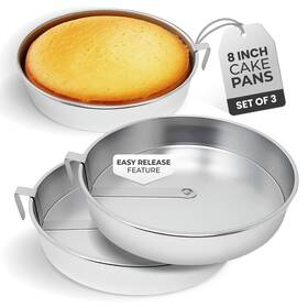 8541886802 Aunt Shannons Kitchen 8 Inch Round Cake Pans 3 Pack Silver Pan With A Built-in Swivel Blade