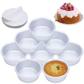 Awtbdp 717083069809 4 Inch Cake Pan Set Of 8 Anodized Aluminum Round Pans With 100 Pcs Parchmen