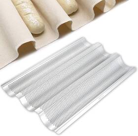 Ayccnh 744110047660 Stainless Steel Perforated French Baguette Bread Pan 3 Waves Toaster Oven