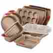 B00tlptdz8 Rachael Ray 10 Piece Cucina Nonstick Bakeware Set Latte Brown Cranberry Red Handle Baking