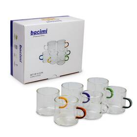 Bacimi 850021218164 Clear Espresso Cups With Colorful Handles - Set Of 6 / 4oz 120ml