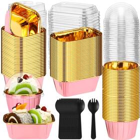 Baderke-dj85dw Baderke 150pc Pink Mini Cake Pans Disposable 6.8oz Ramekins With Lids Spoons