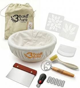 Bakeaura 199874368412 Bake Aura Bread Maker Sourdough Starter Kit With 9in Large Rattan Basket Dough