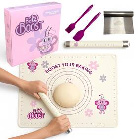 Bm-bake-001 Bakeboost Silicone Baking Mat Gift Set Xl Non-stick Pastry With Rolling Pin Doug