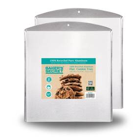 Bakers Secret 935780116075 Commercial Grade Natural Pure Aluminum 2pcs Cookie Sheet Flat 16 Inch 100% Recyc