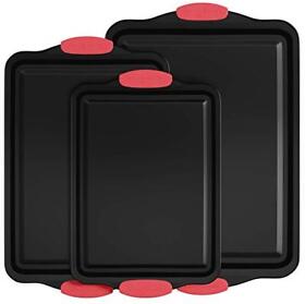 Baking Pans-. Nonstick Cookie Sheet Set Silicone Handles-17.75 X12 3pc