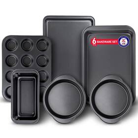 Bakken- Swiss 850045904098 Baking Set 6 Piece Deluxe Non Stick Black Coating Inside And Outside Ca