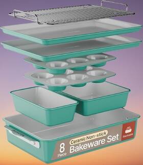Bakken- Swiss 850053769580 8-piece Stackable Bakeware Set Non-stick Ceramic Pfoa Free Oven Safe