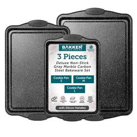 Bakken- Swiss 850059994061 Cookie Sheets For Baking Nonstick Set - 3-piece Stackable Carbon Steel
