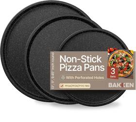 Bkpiza3grymr Bakken- Swiss Gray Marble Non Stick Pizza Pans Set Of 3 Carbon Steel Baking Trays