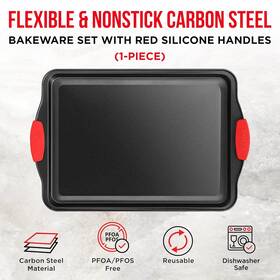 Bakkenmaster 850045904449 Nonstick Cookie Sheet Pan Carbon Steel With Red Silicone Handles Bakkenmaster 850045904449 Nonstick Cookie Sheet Pan Carbon Steel With Red Silicone Handles