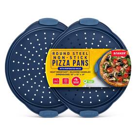 Bakkenmaster 850059994184 Bakken Pizza Baking Pan - Round Perforated Carbon Steel With Non-stick Ma